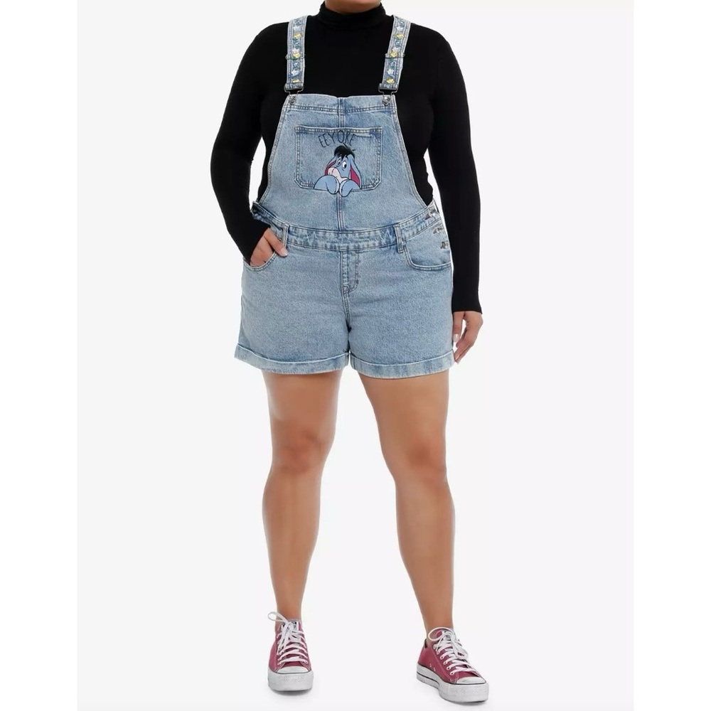 Disney Winnie the Pooh Eeyore Denim Shortalls Plus Size Overalls, 2, XXL, 2X